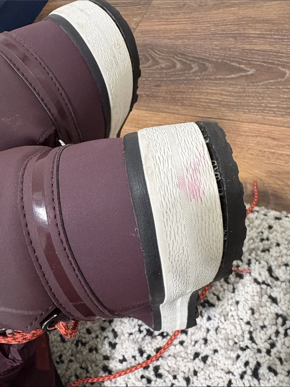 Adidas by Stella McCartney Burgundy Winter Lace-Up Boots with Orange Laces